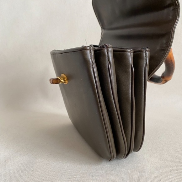 Vintage Meyers Purse Accordian Brown Bamboo Handle Tiki Mid Century Handbag - Picture 9 of 14